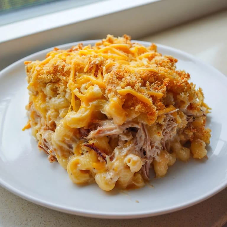 Smoky BBQ Pulled Pork Macaroni Bake, a hearty comfort meal for all ages.