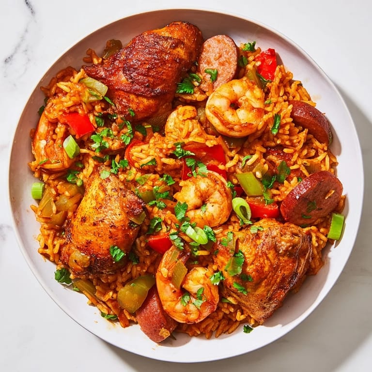This vibrant Cajun Jambalaya Rice Bowl showcases tender chicken, rice, and delicious, spicy seasonings in a bowl.