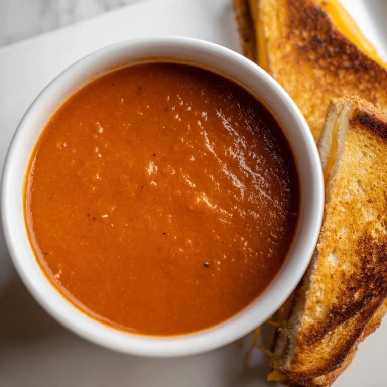 Warm, flavorful 5-Ingredient Tomato Soup and grilled cheese, perfect for a cozy, satisfying meal.