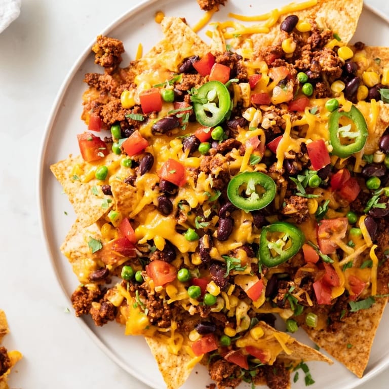 Golden baked sheet-pan nachos with bubbly cheddar, vibrant toppings, ready to enjoy with salsa and sour cream.