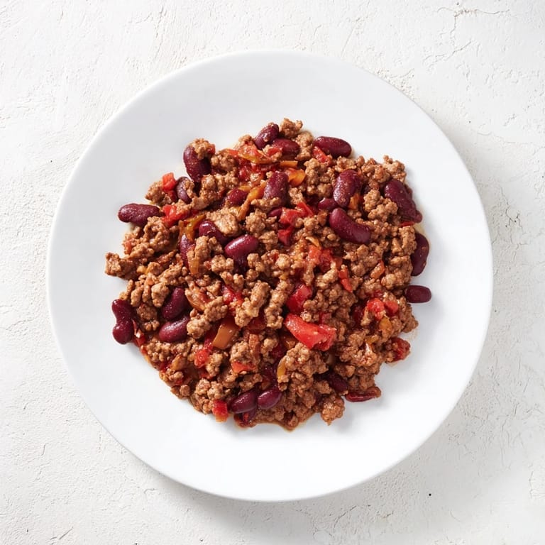 A rich, flavorful close-up of The Secret 4-Ingredient Slow Cooker Chili Dump, brimming with beans and tomatoes.