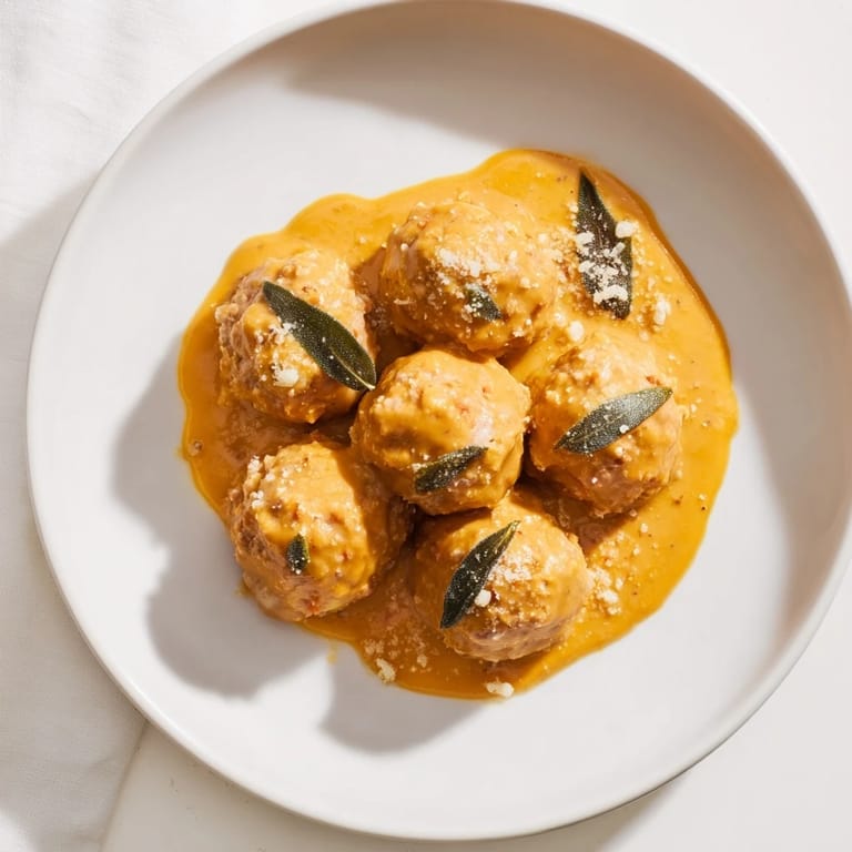 Delicious turkey meatballs in a rich, flavorful pumpkin sage sauce, perfect for a cozy fall meal.
