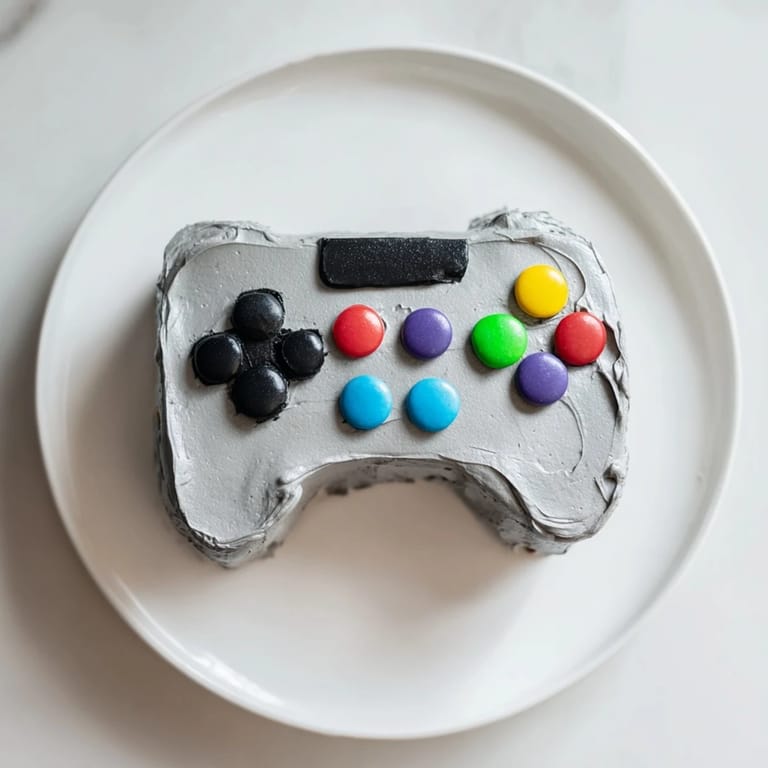 Homemade pixel perfect video game controller cake, a delicious and creative dessert idea, ready to eat.