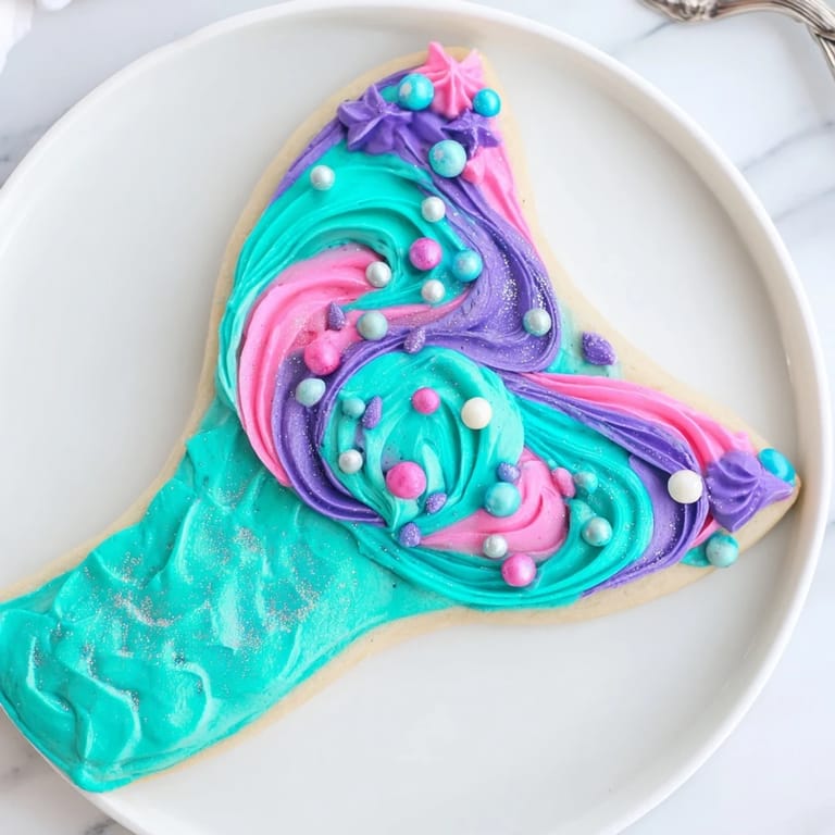 Shimmering Mermaid Tail Under the Sea Sweets feature colorful buttercream and edible shimmer, a festive dessert.