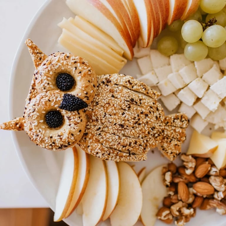 Golden, baked owl-shaped crackers and tasty cheeses make up this enticing Owl Cracker and Cheese Board.
