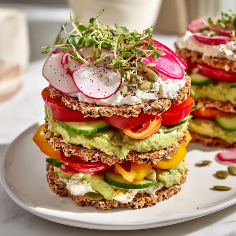 This gorgeous Gluten-Free Gourmet Tower appetizer offers a variety of textures with inviting gluten-free bread and crackers.