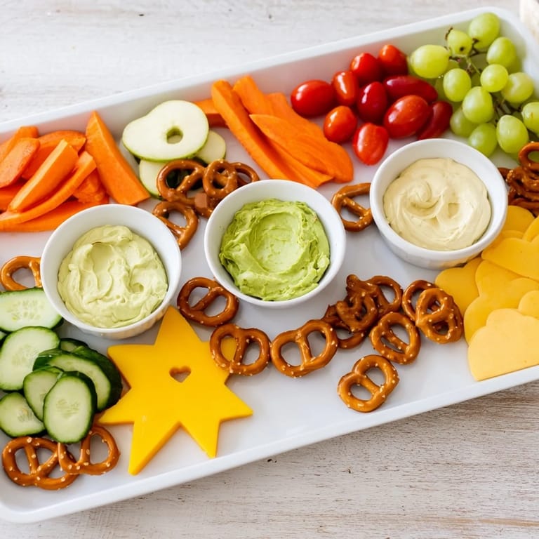 Vibrant image of a Kids Snack Adventure Map featuring cheese cutouts and refreshing dips for kids to enjoy.
