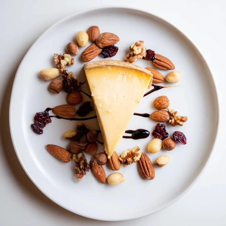 This "Sundial" cheese platter appetizer offers a visually captivating arrangement of cheese, balsamic, and nuts.