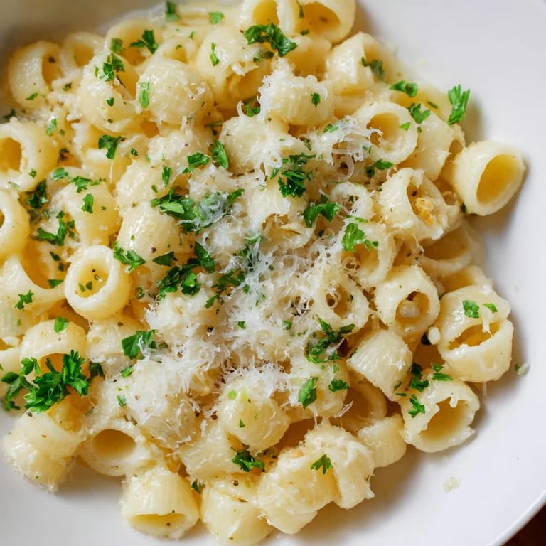 Savory One-Pot Garlic Butter Ditalini with melted Parmesan, perfect for a quick, flavorful weeknight meal.