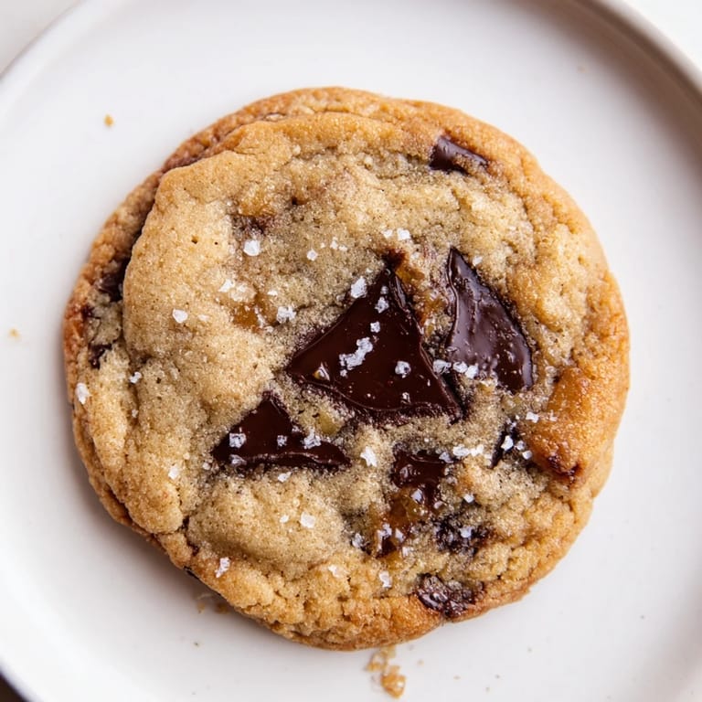 Warm, inviting photo: freshly baked miso brown butter cookies with melted chocolate, appealing dessert.