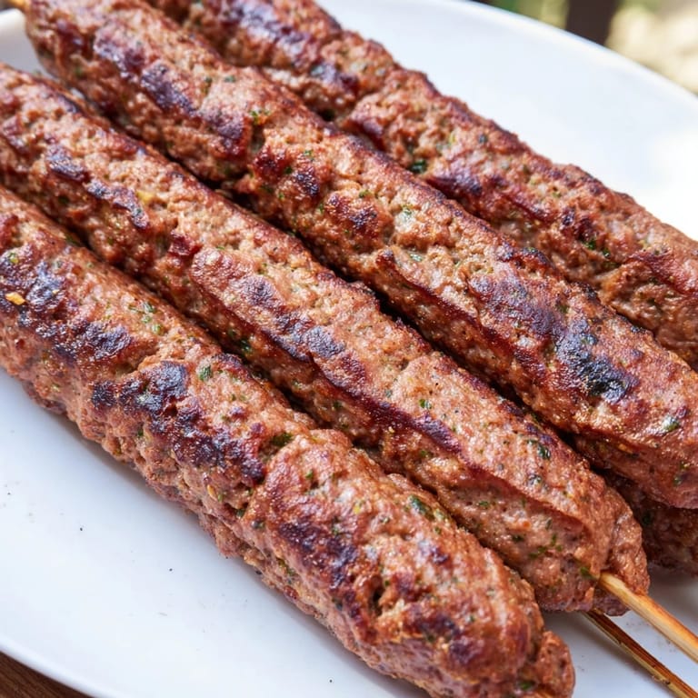 Smoky, flavorful Iraqi Kebab Tikka served with fresh herbs, ready for a delicious meal.