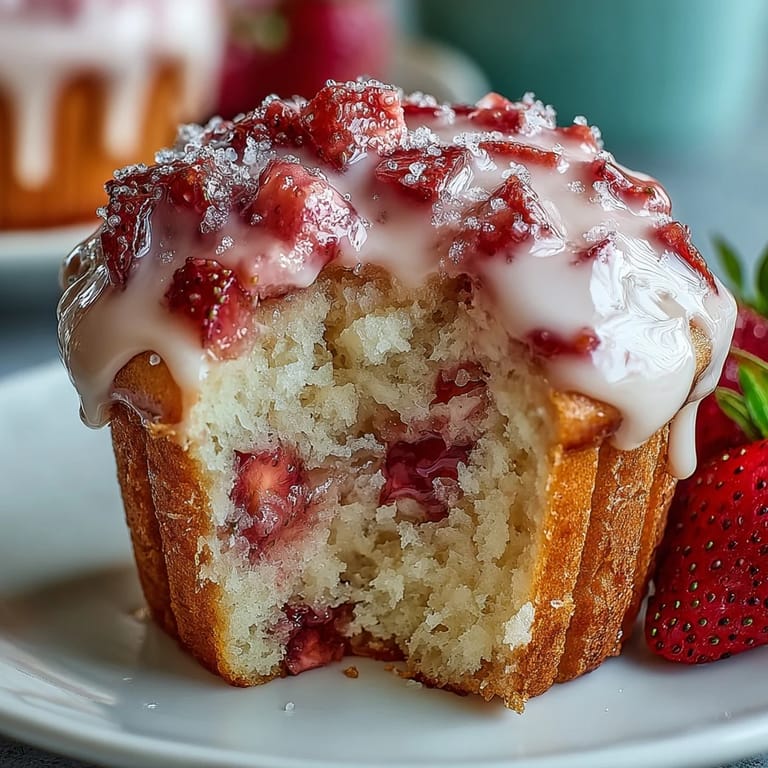 Soft and fluffy strawberry yogurt muffins filled with juicy berries, ideal for sharing or enjoying on the go.