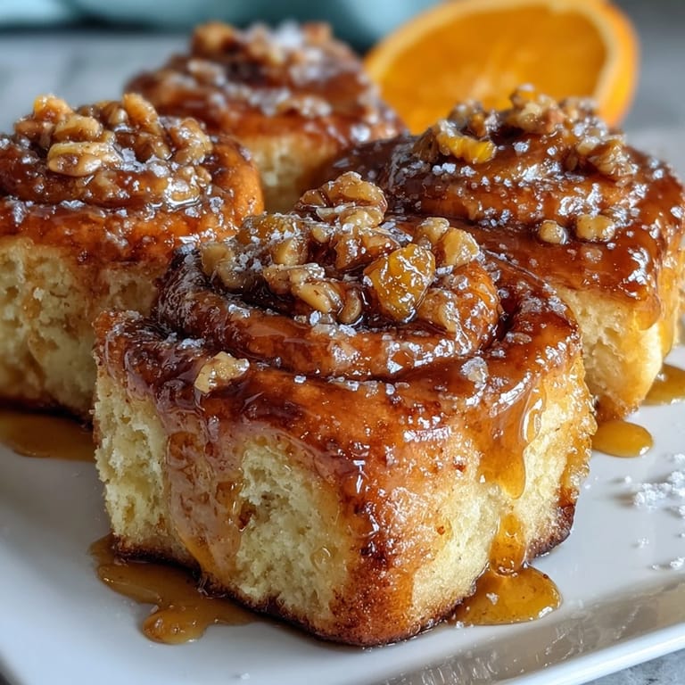 Golden baked orange rolls drizzled with sweet orange glaze, perfect for brunch.