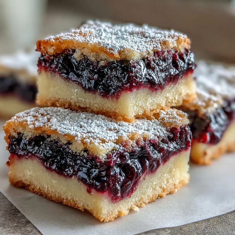 Tangy Blackberry Lemon Bars, a beautiful swirl across a golden shortbread base.