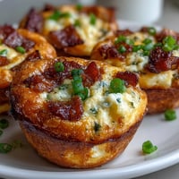 Golden-brown Ranch & Cheddar Egg Muffin Cups with crispy bacon and melted cheese, fresh from the oven on a rustic board.