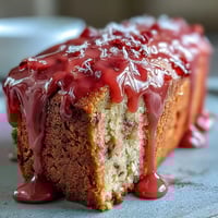 A golden slice of Blood Orange Polenta Cake, moist and gluten-free, with vibrant pink glaze dripping down the sides.